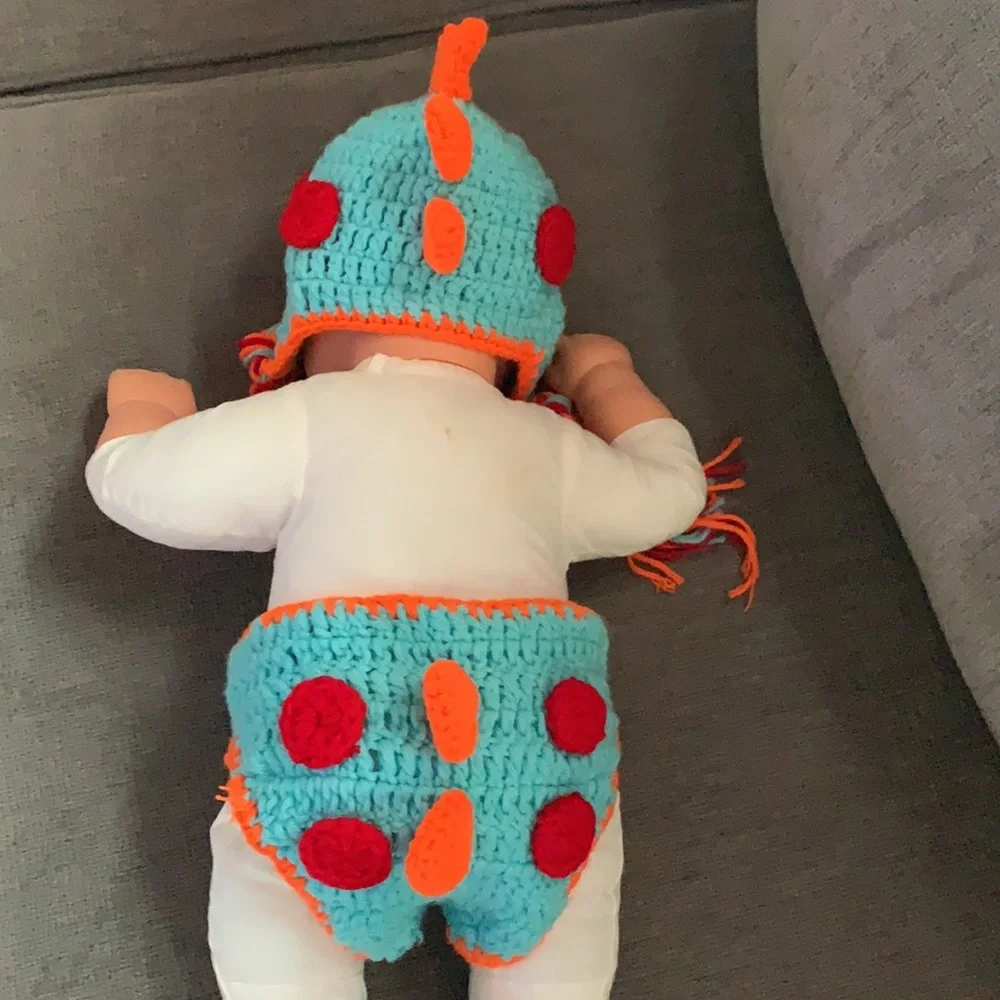 Newborn Crocheted Dinosaur Hat and Diaper Cover
